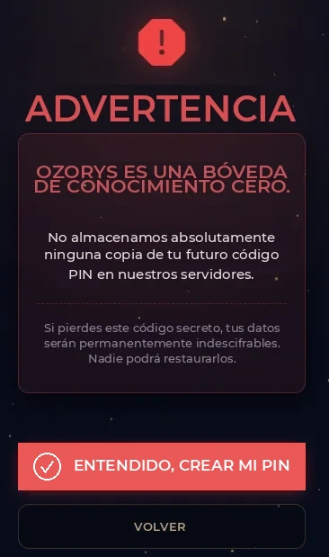 Aviso Zero-Knowledge: Ozorys nunca podrá recuperar tus datos en tu lugar